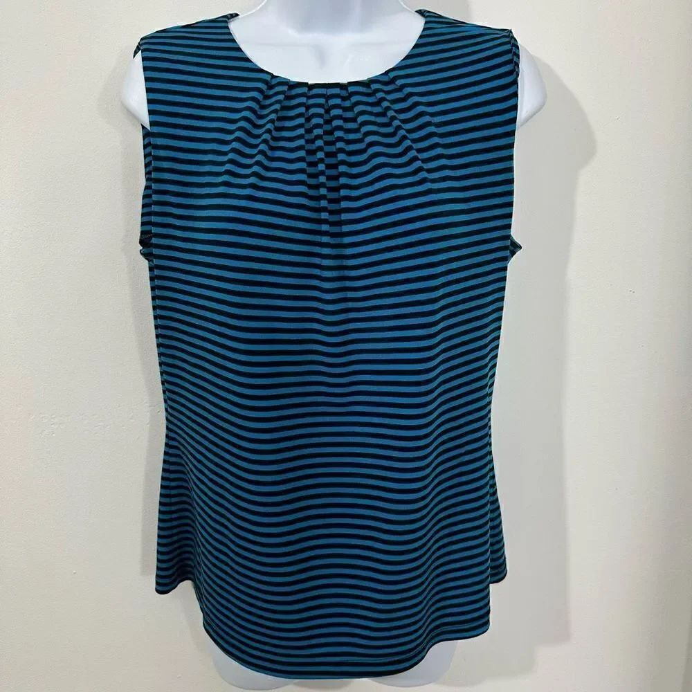 Calvin Klein, black and blue stripe sleeveless blouse size M. A590
